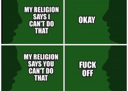 My religion says Meme Template