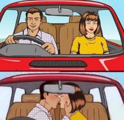 Couple in a red car Meme Template