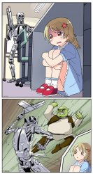 Shrek obliterating terminator hunting anime girl Meme Template