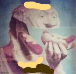 Cursed Hot dog guy eating Hot dog. Meme Template