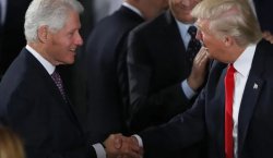 Pedophiles Bill Clinton and Donald Trump secret handshake Meme Template