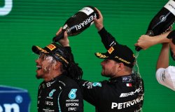Bottas pouring Champagne on Hamilton Meme Template