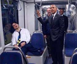 Barack Obama Riding The Subway Next To a Sleeping guy Meme Template