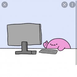 Kirby thumbs up while looking at a computer Meme Template