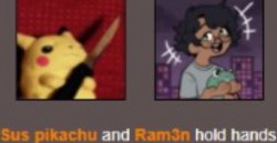 sus pikachu and ram3n hold hands Meme Template