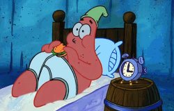 Patrick eating in bed Meme Template