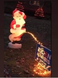 Santa pissing on Biden-Harris Sign Meme Template