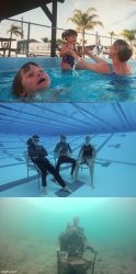 Kid drowning in pool (3 panels) Meme Template