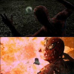 Spider-Man mask explodes Meme Template