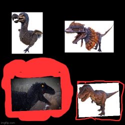 ARK: Dilo, Rex, Dodo, and Giga Meme Template