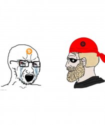 BTC Wojak vs. Pirate Chad Meme Template