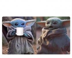 Baby Yoda drinking surprised Meme Template