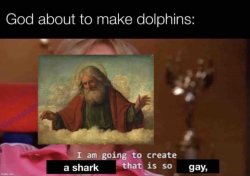 God creates gay shark Meme Template
