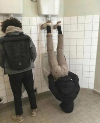 Peeing upside down Meme Template