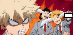 Sero and Denki laugh at Bakugo Meme Template