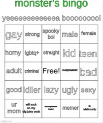 Monster's OC bingo Meme Template