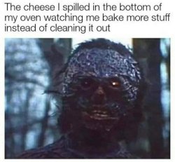 burnt oven cheese watching me Meme Template