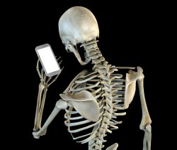 skeleton cell phone waiting Meme Template