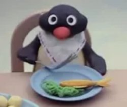 Pingu won't eat his Vegatables Meme Template