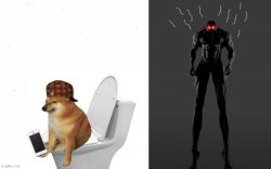 Cheems is going to the bathroom and GiGa Chad has diarrhea Meme Template