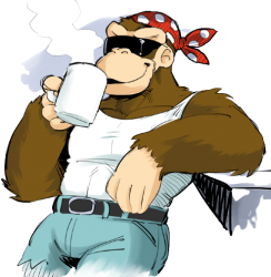 Funky Kong sipping coffee transparent Meme Template