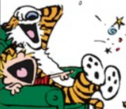 Calvin and Hobbes laugh Meme Template