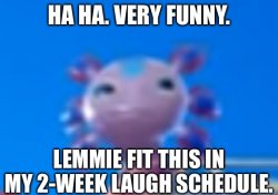 Ha ha. Very funny. Lemmie fit this in my 2-week laugh schedule Meme Template
