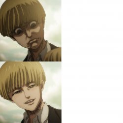 Yelena looking down on Armin Meme Template