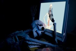 Waiting skeleton infront of computer Meme Template