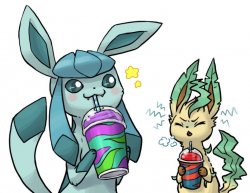 Glaceon and Leafeon drinking Slushies Meme Template