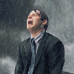 Crying under rain Meme Template
