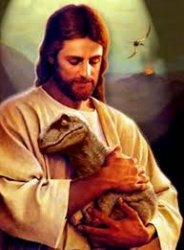 Jesus holding dinossaur Meme Template