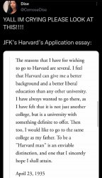 JFK Harvard application essay Meme Template