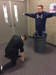Man Worshipping Guy In The Trash Can Meme Template