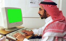 Arabic guy on computer green screen Meme Template