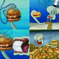 Squidward eating Krabby Patty Meme Template
