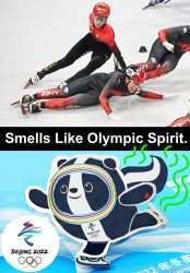China Speed Skater Knocks Out Canada Skater In Beijing Olympics Meme Template
