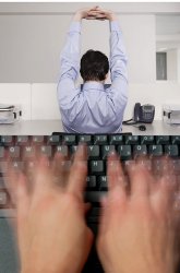 man stretches and uses keyboard Meme Template