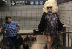 lady bunny out subway stairs woman Meme Template
