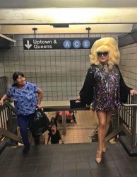 lady bunny subway woman stairs Meme Template