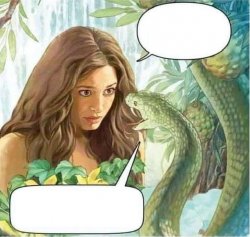 Eve and the Serpent in the Garden of Eden Meme Template