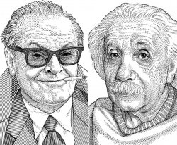 Jack Nicholson Albert Einstein Dot picture Art ink B&W Meme Template