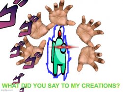 auqa: WHAT DUD YOU SY TO MY CREATIONS? Meme Template