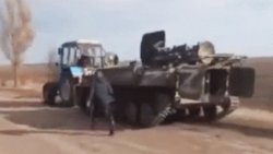 Ukrainian farmer tows Russian tank Meme Template