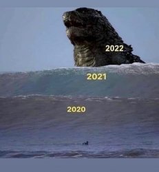 Two wave Godzilla Meme Template