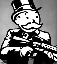 General Sherman but Monopoly man with a Tommy gun Meme Template