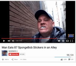 man eats 87 spongebob stickers in an alley Meme Template