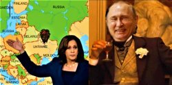 Kamala shows Ukraine map, Putin laughs Meme Template