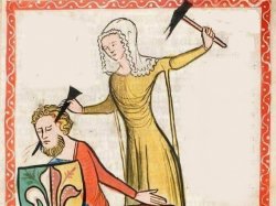 A medieval woman puts spike through mans head Meme Template