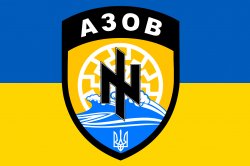 Zelensky in front of Azov Battalion symbol Meme Template